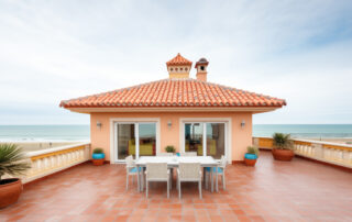 Coastal patio tile installation in a Santa Barbara beach home